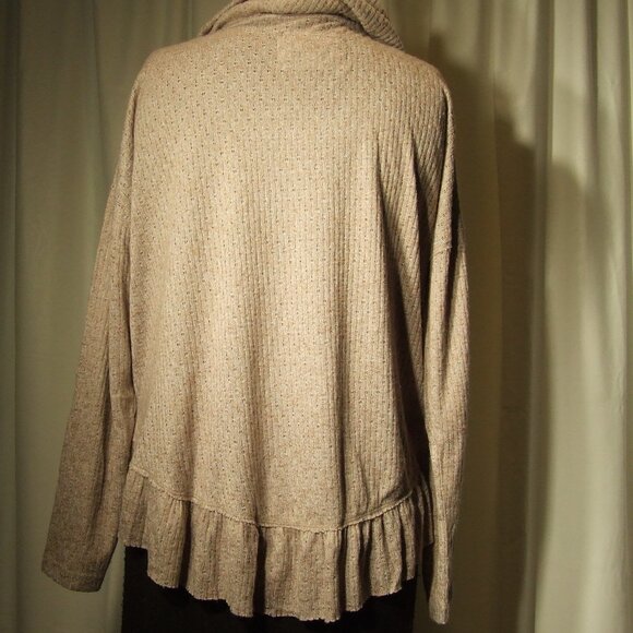 New Anthropologie Maeve Beige Ruffled Cowl Neck Pullover Lightweight Sweater Wom - Picture 4 of 6